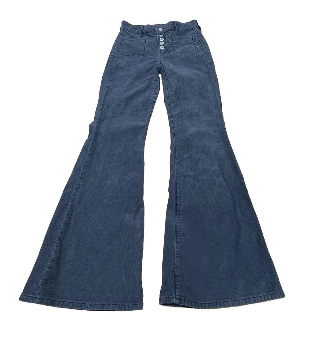 American Eagle Super Hi-Rise Flare Corduroy Pants Size 0 Grey Boho Festival